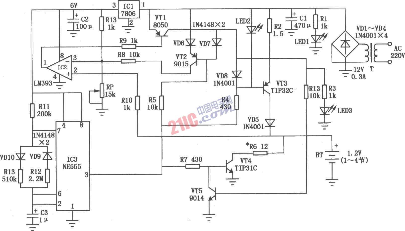 LM393構(gòu)成的高性價比鎳鎘電池充電器