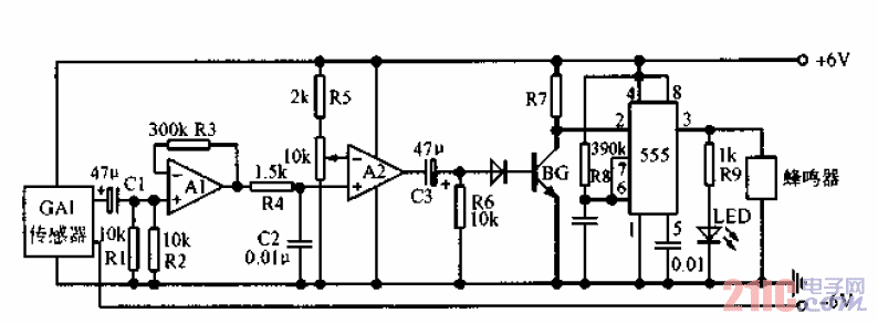 <strong>壓電加速度計(jì)</strong>用于沖擊檢測(cè)的<strong>電路</strong>.gif
