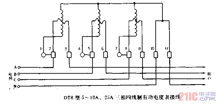 DT8型5-10A、25A<strong>三相四線制</strong>有功<strong>電度表</strong><strong>接線</strong>.gif