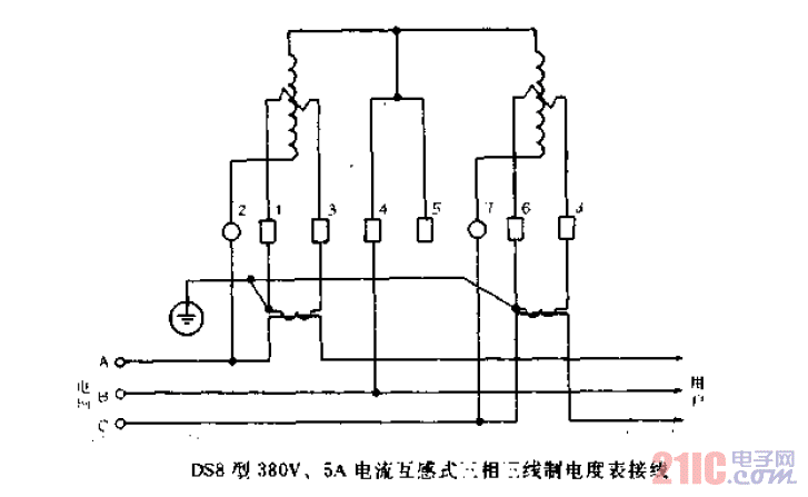 DS8型380V、5A<strong>電流</strong>互感式<strong>三相三線</strong>制<strong>電度表</strong><strong>接線</strong>.gif