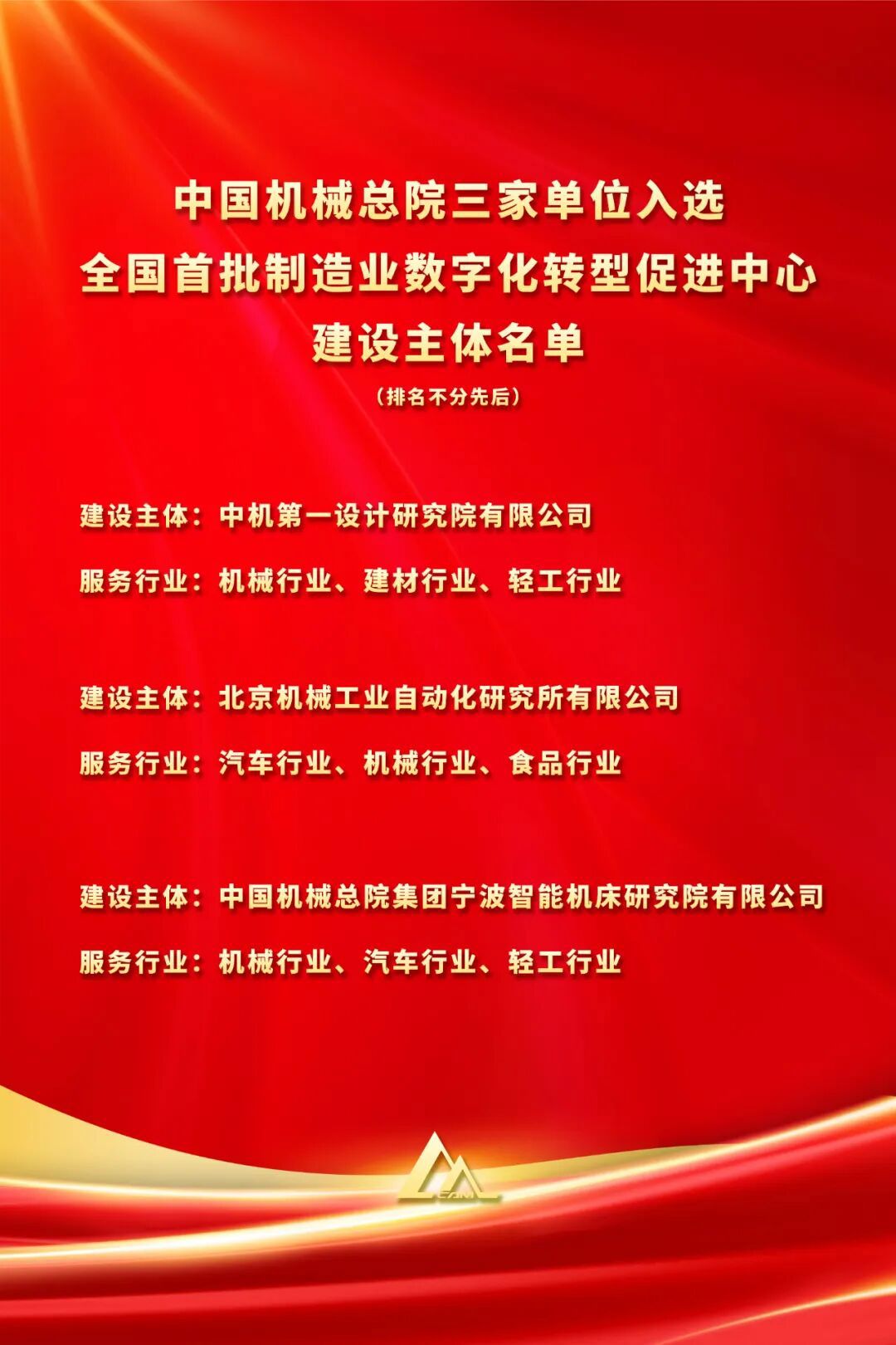 全國(guó)首批！中國(guó)機(jī)械總院三家單位入選工信部首批制造業(yè)數(shù)字化轉(zhuǎn)型促進(jìn)中心建設(shè)主體名單