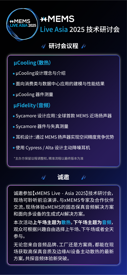 xMEMS Live - Asia 2025 | 技術研討會