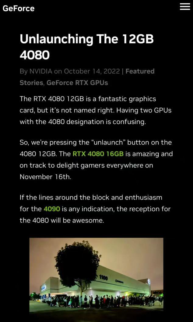 英偉達突然取消RTX 4080 12GB顯卡發(fā)售，只因老黃犯了一個錯？