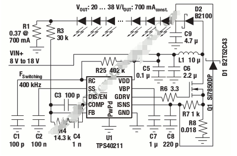 分立式高電流開關(guān)模式LED驅(qū)動器電路圖設(shè)計