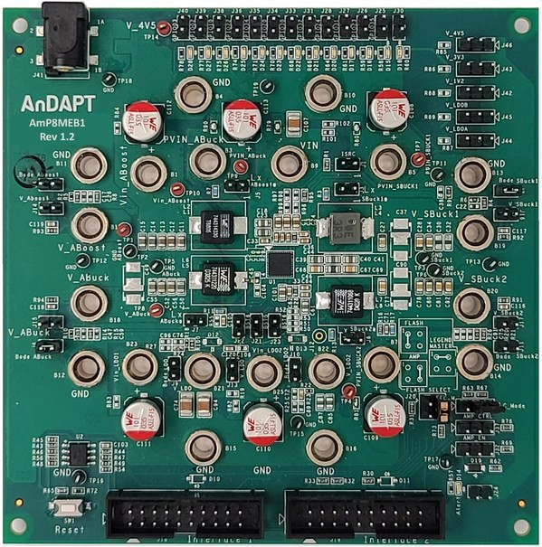 圖 1。AmP8MEB1評估板。實際解決方案面積約為405平方毫米