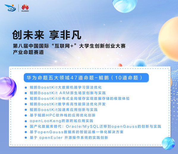 第八屆“互聯(lián)網(wǎng)+”大賽鯤鵬、昇騰AI等華為五大領(lǐng)域產(chǎn)業(yè)命題啟動招募