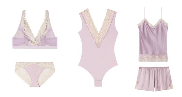 INTIMISSIMI Pretty Flowers 蕾絲三角文胸RSD1294_876i, 內(nèi)褲 SI1294P_876i（左）；INTIMISSIMI Pretty Flowers 連體衣 BOD1294A （中）；INTIMISSIMI Pretty Flowers 桑蠶絲細(xì)肩帶上衣 LT1294A_876i, 桑蠶絲短褲 PC1294A_876i （右）
