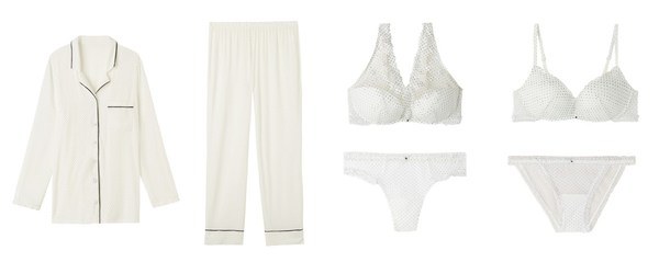 INTIMISSIMI Giorgia Little Pleasures女士時(shí)尚睡衣CLD2450 （左一）；INTIMISSIMI Giorgia Little Pleasures女士時(shí)尚睡褲PDL2450 （左二）；INTIMISSIMI Giorgia Little Pleasures無鋼托聚攏文胸RPS2450, 三角內(nèi)褲SID2450（右一）；INTIMISSIMI Giorgia Little Pleasures半罩杯文胸RI2450G, 三角內(nèi)褲SBD2450（右二）
