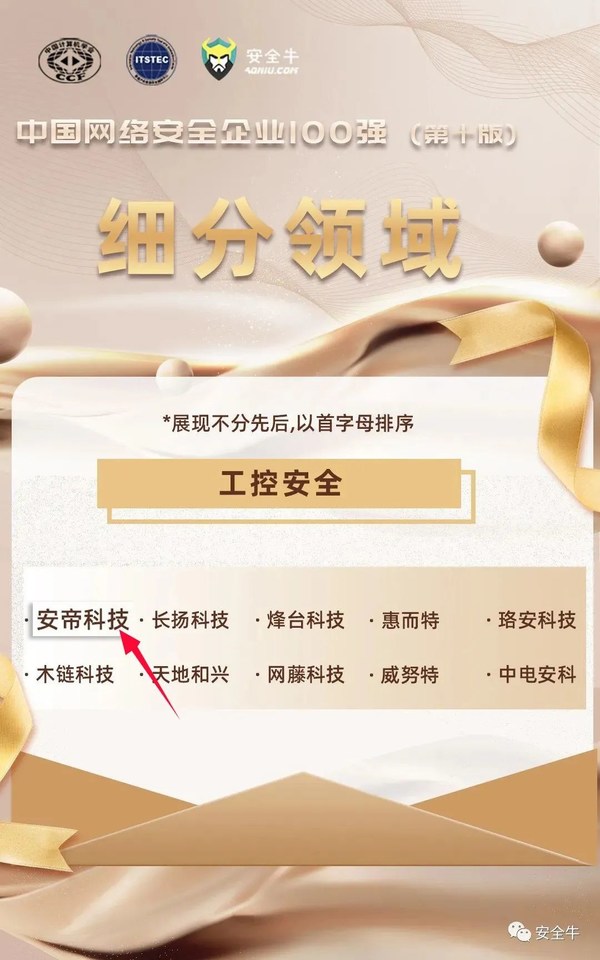 網(wǎng)安百強(qiáng) 安帝科技榮登2022《中國網(wǎng)絡(luò)安全企業(yè)100強(qiáng)》