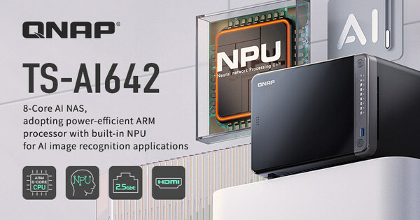QNAP 新一代 AI NAS TS-AI642，搭載 ARM 八核心處理器與運算性能可達 6 TOPS 的神經(jīng)運算單元 (NPU)，讓中小企業(yè)以更精省的預(yù)算，輕松部署入門 AI 影像存儲與智能 Surveillance NAS 方案。